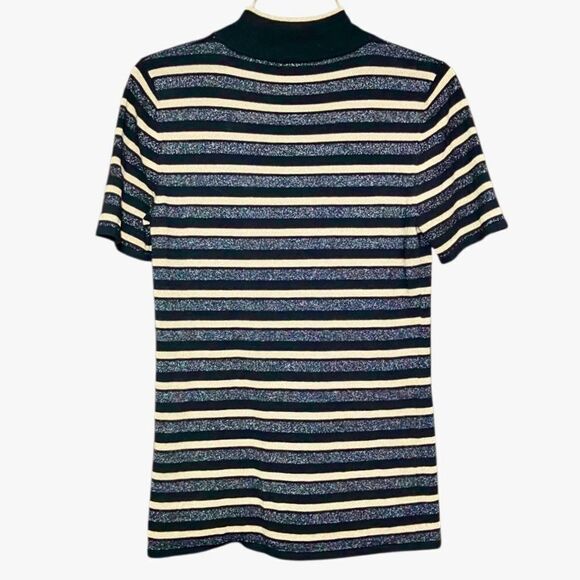 Tahari Striped Mock Neck Top in Black/Gold/Silver Women’s S - Picture 4 of 8